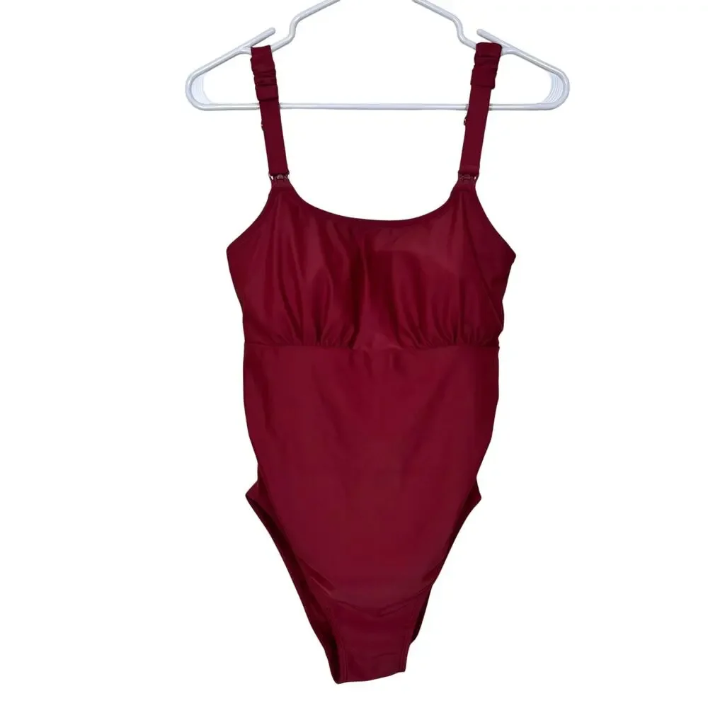 Kindred Bravely Nursing Swimsuit Auburn Dark Pink EUC Size Small - Picture 2 of 7